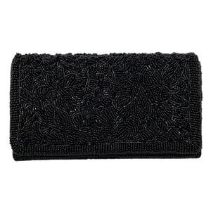 Vintage Carla Marchi Glass Beaded Clutch Purse Black with strap 8"X1.75"X4.75"